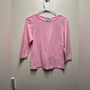 Vintage Lilly Pulitzer Pink Scoop Neck 3/4 Sleeve Tee Shirt White Label Medium